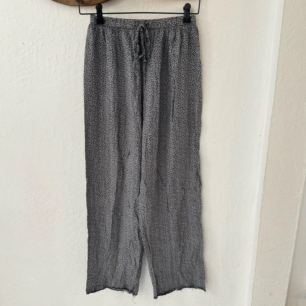 Vintage InModa Frayed Ankle Pull On Drawstring Ditsy Floral Wide Leg Pants